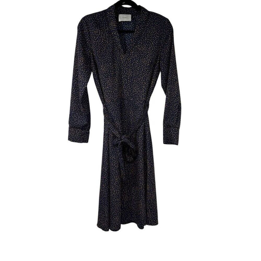 Just Female Hana Dress Blue Yellow Long Sleeve Belted Sz S Women’s‎